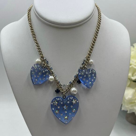 Betsey Johnson 'Heavens to Betsey' Blue Lucite Puff Heart Celestial Necklace NEW - Picture 1 of 14